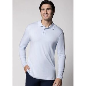 Coolibar Weekend Polo Shirt‎ Mens Size Large Blue Long Sleeve Outdoor UPF 50